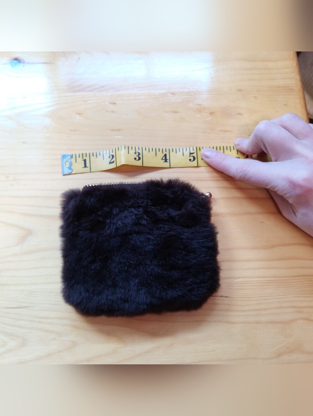 Real Fur Coin Pouch - Dark Brown, Unlined, Stain Inside